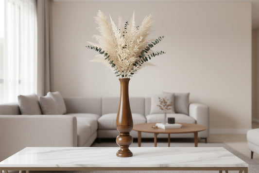 FLORERO DE MADERA CON FLORES SECAS