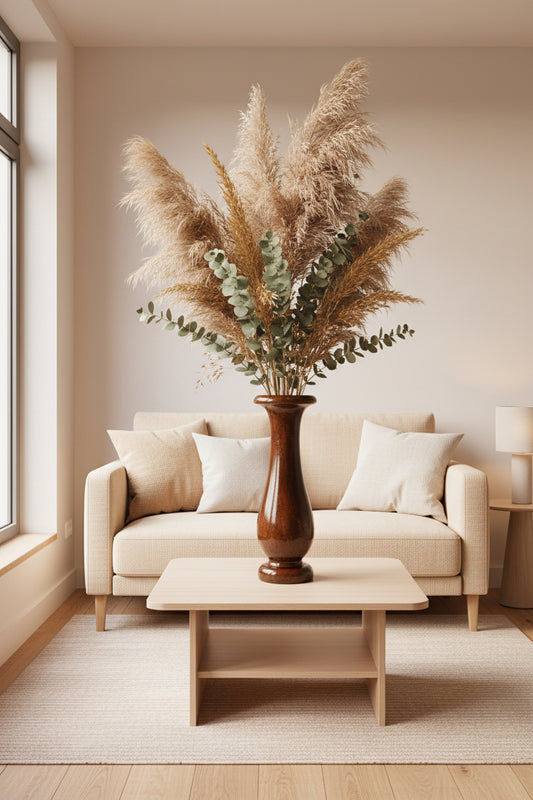 FLORERO DE MADERA CON FLORES SECAS