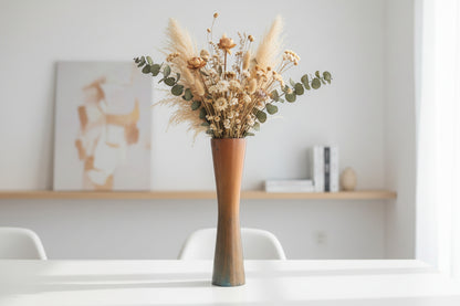 FLORERO DE MADERA CON FLORES SECAS
