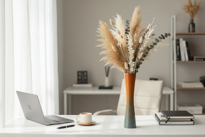 FLORERO DE MADERA CON FLORES SECAS