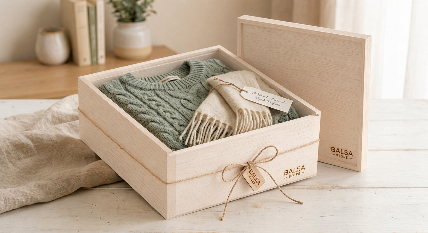 Caja de Regalo Artesanal en Madera Balsa