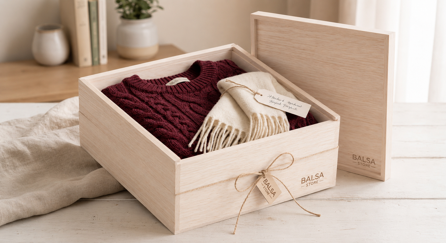 Caja de Regalo Artesanal en Madera Balsa