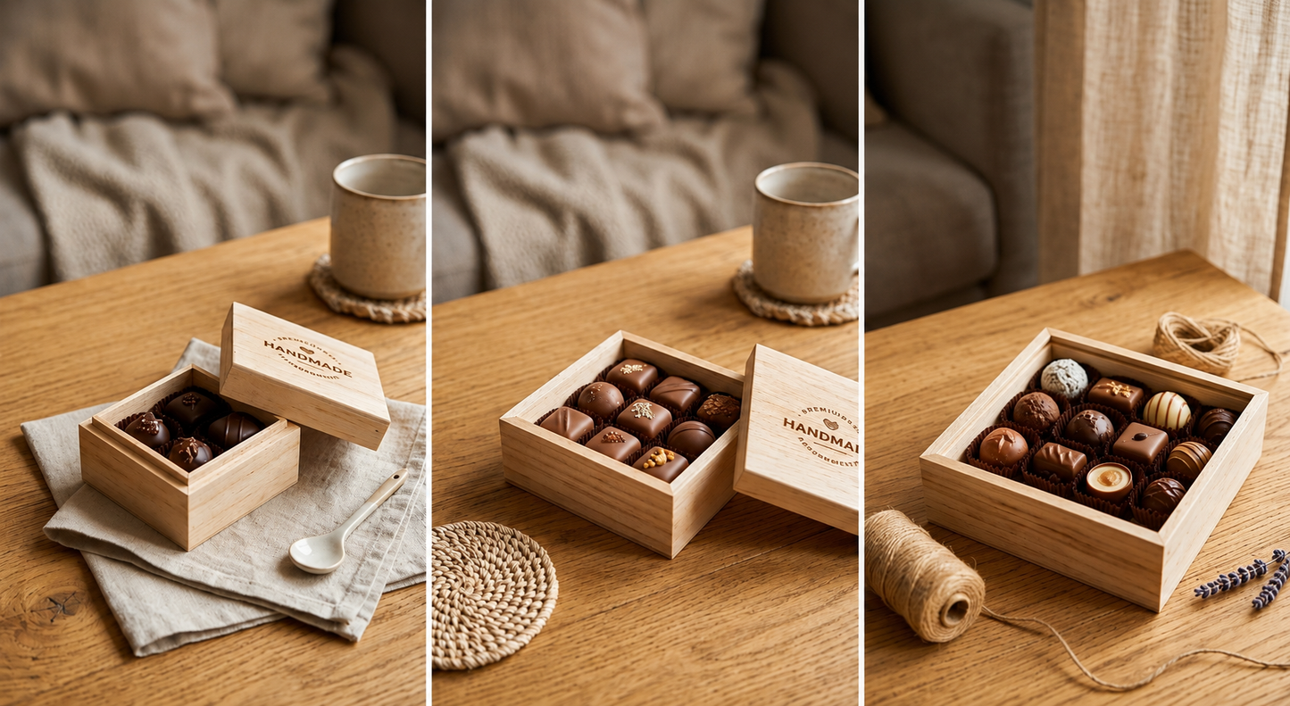 Caja de Madera Balsa para Bombones y Chocolates