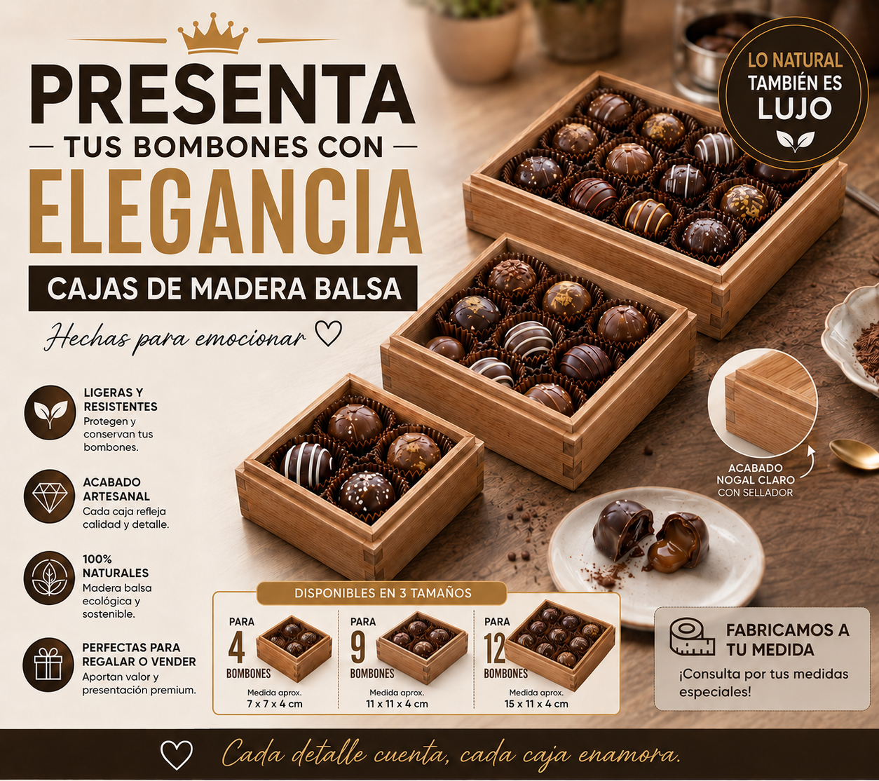 Caja de Madera Balsa para Bombones y Chocolates